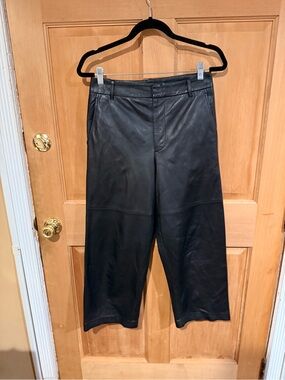 Polo Ralph Lauren Black Leather Wide Leg Crop Pants, size 2